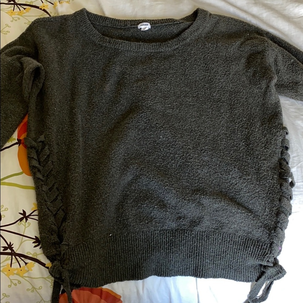 Green sweater with ties on sides